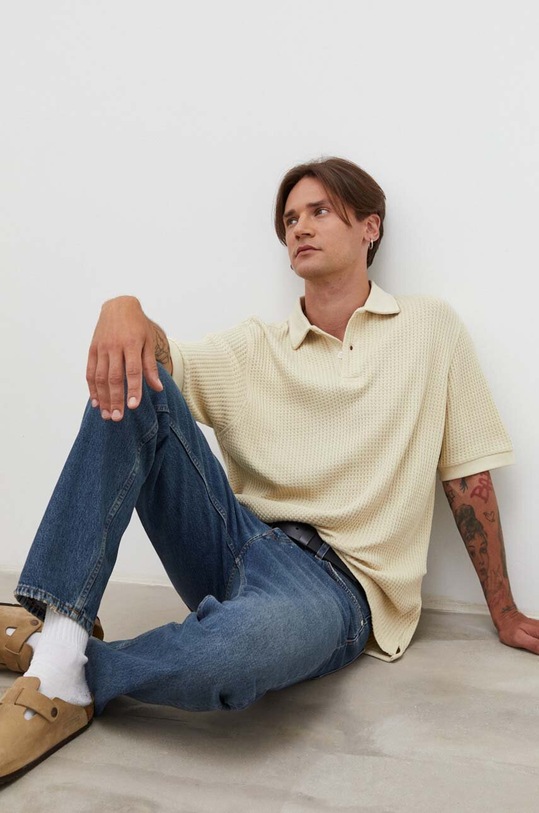 Samsoe Samsoe polo bawełniane M23200026 beżowy AW23