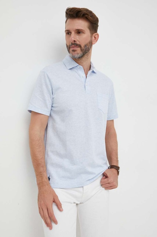 Polo se lněnou směsí Polo Ralph Lauren slim modrá 710870462