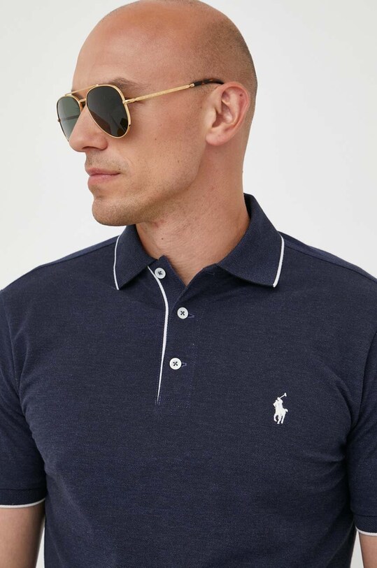 Βαμβακερό μπλουζάκι πόλο Polo Ralph Lauren σκούρο μπλε 710909888