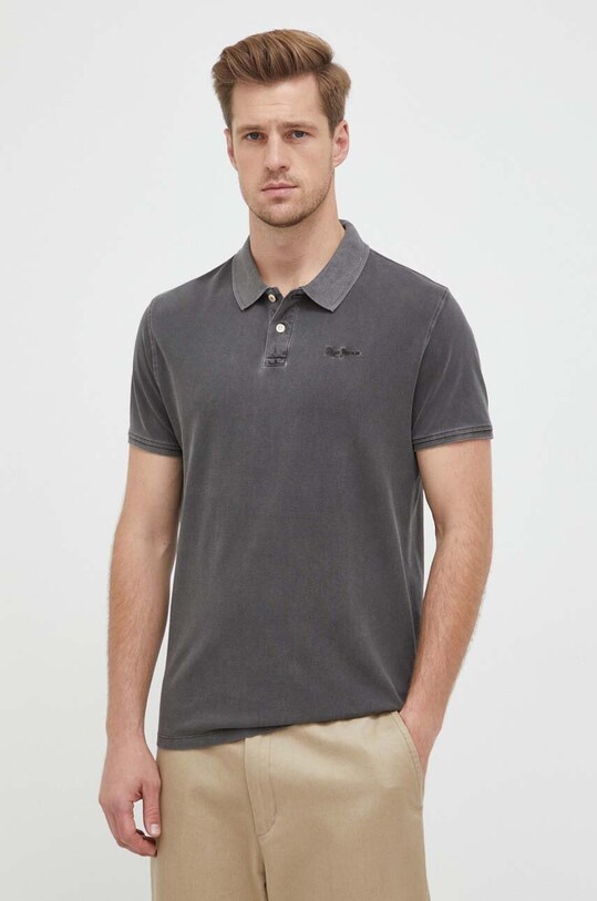 Βαμβακερό μπλουζάκι πόλο Pepe Jeans Oliver γκρί PM541983.990