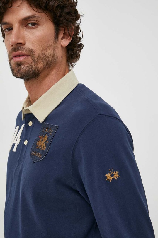 La Martina top a maniche lunghe in cotone blu navy WMPE32