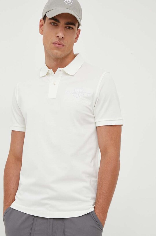 Bavlnené polo tričko Gant nášivka béžová 2062025