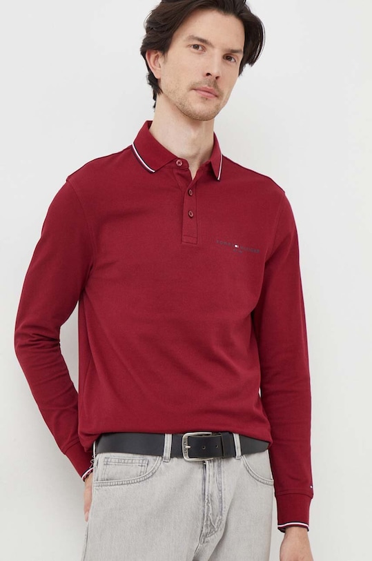 Tommy Hilfiger longsleeve z elastanem bordowy MW0MW33217
