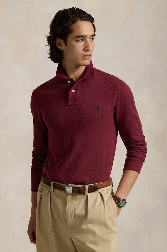 Βαμβακερή μπλούζα με μακριά μανίκια Polo Ralph Lauren slim κόκκινο 710681126