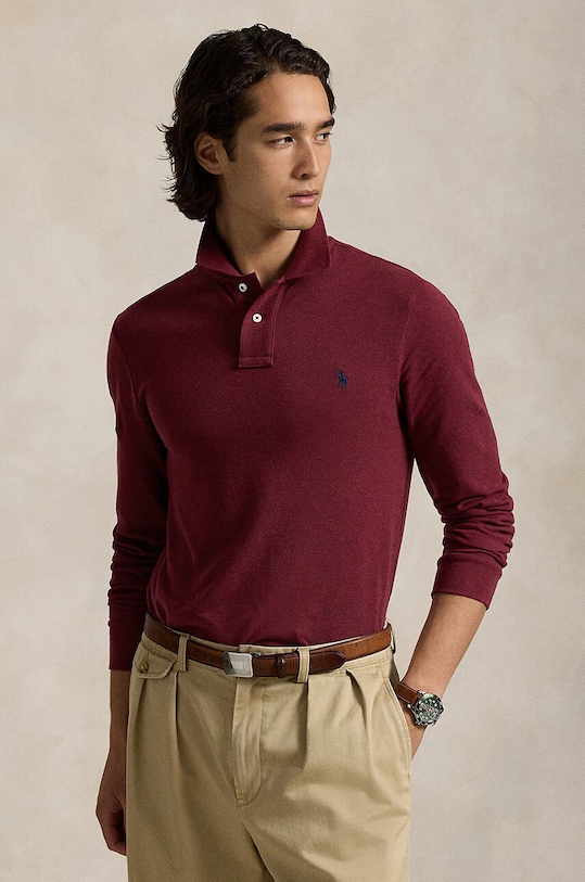 Polo Ralph Lauren longsleeve din bumbac melanj rosu 710681126