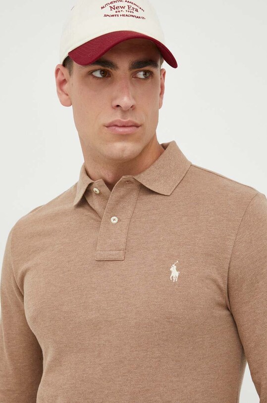 Bombažna majica z dolgimi rokavi Polo Ralph Lauren rjava 710681126