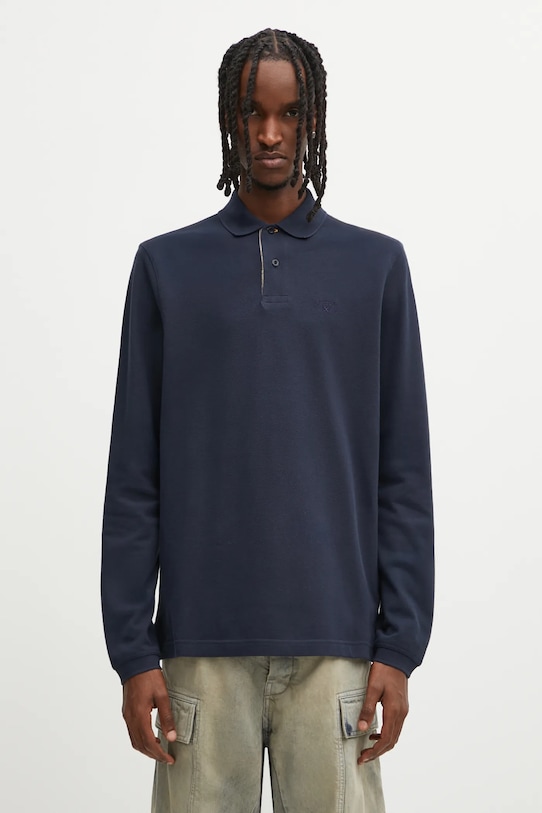 Хлопковый лонгслив Barbour гладкий тёмно-синий MML0705