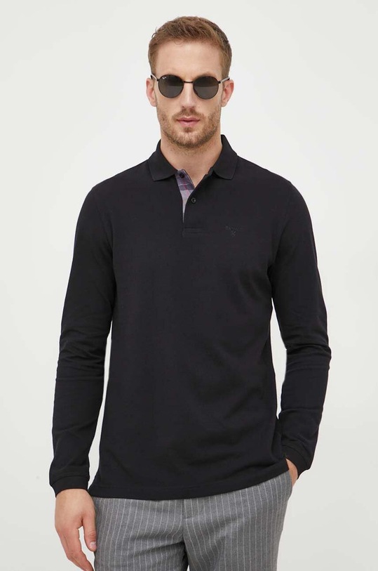 Бавовняний лонгслів Barbour бавовна чорний MML0705