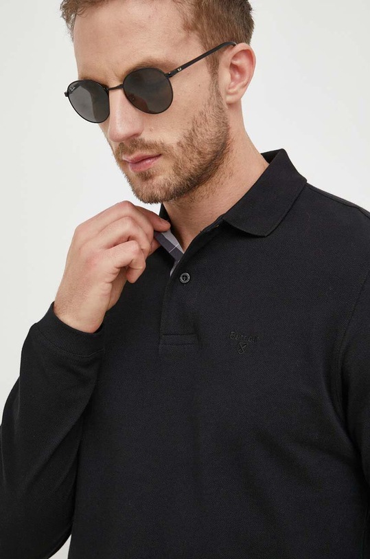 Бавовняний лонгслів Barbour чорний MML0705