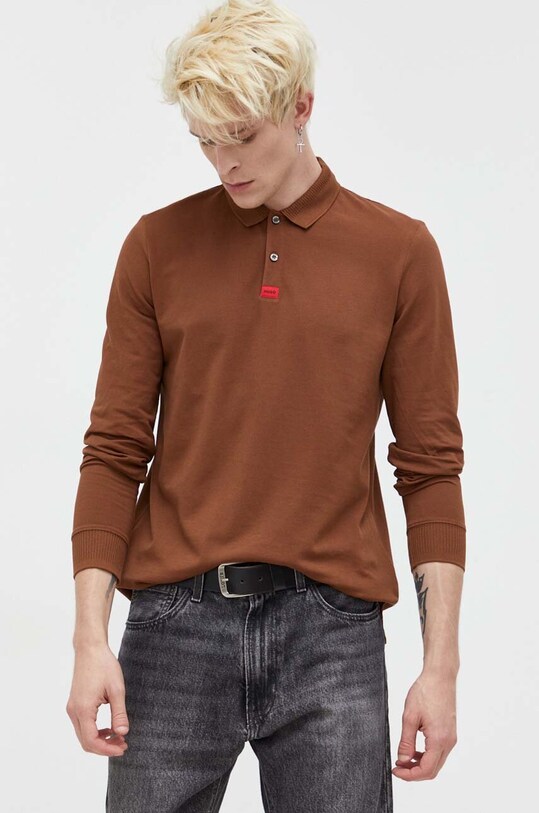 HUGO longsleeve bawełniany bawełna brązowy 50467939