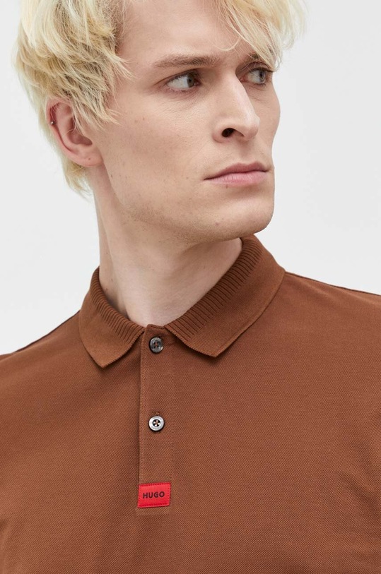 HUGO longsleeve bawełniany brązowy 50467939