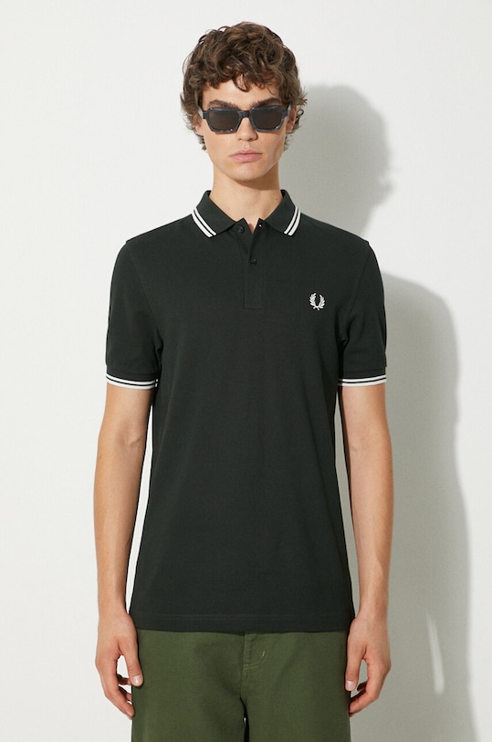 Fred Perry cotton polo shirt applique green M3600.T50