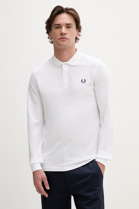 Pamučna majica dugih rukava Fred Perry regular bijela M6006.100