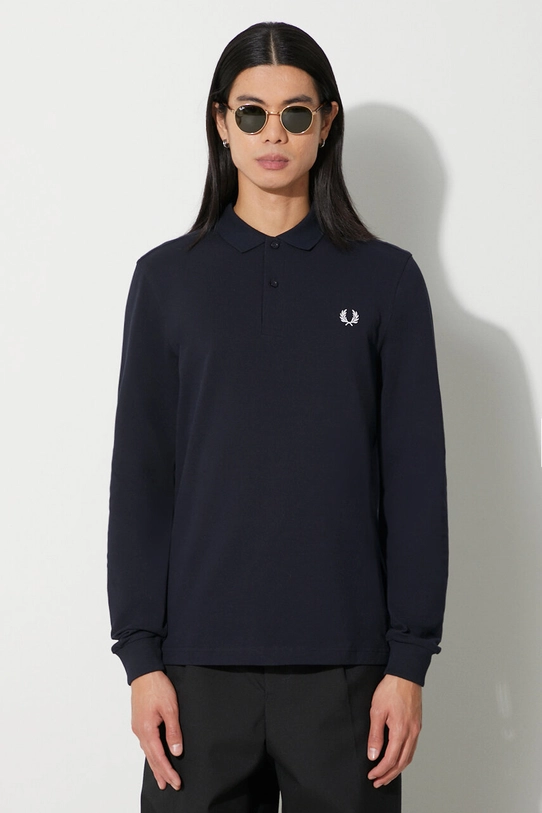 Fred Perry top a maniche lunghe in cotone regolare blu navy M6006.608