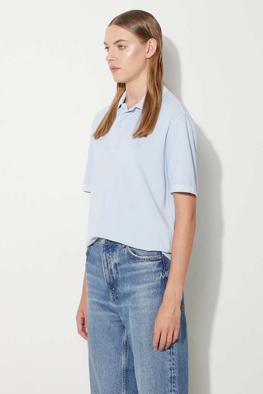 Памучна тениска с яка Lacoste син PH3450
