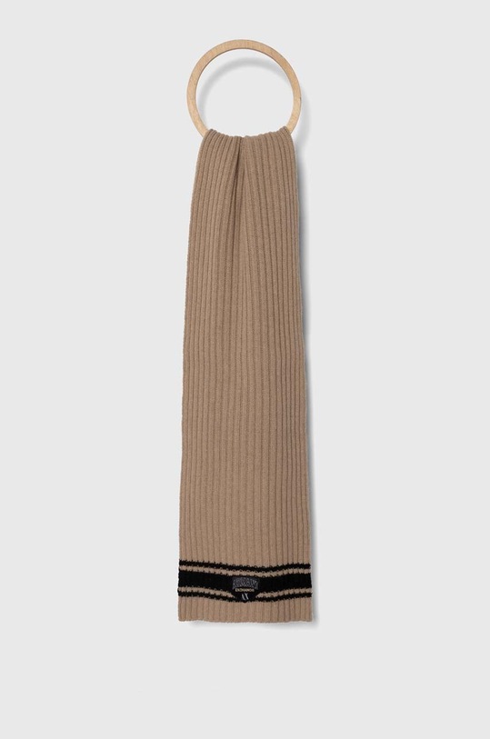 Armani Exchange szalik wełniany dzianina brązowy 944614.3F305