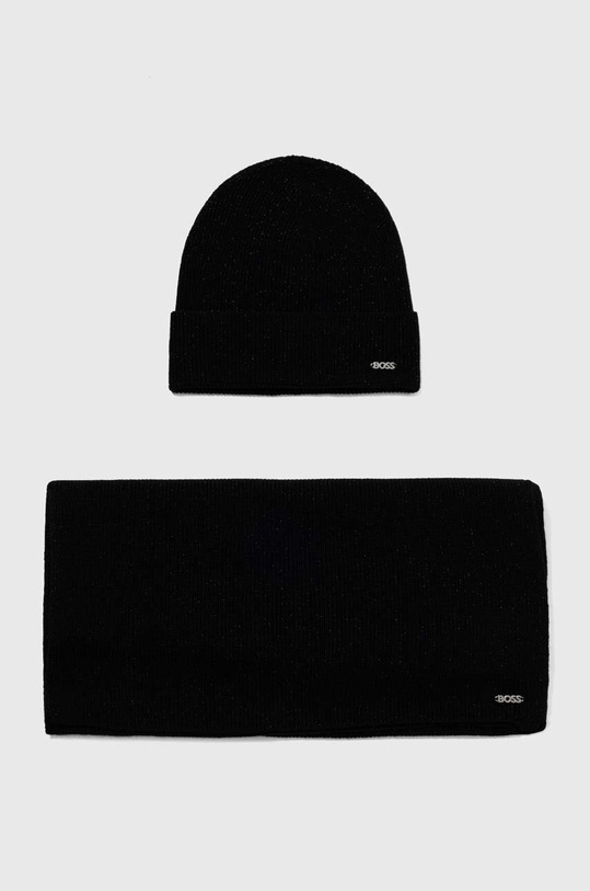 Σκούφος και κασκόλ από μείγμα μαλλιού BOSS λεπτό μαύρο 50502563