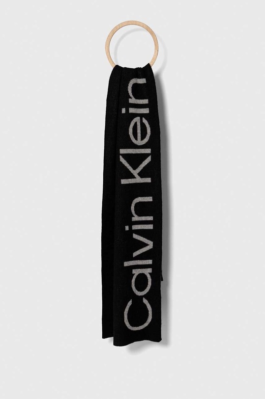 Calvin Klein szalik z domieszką wełny dzianina czarny K60K611117