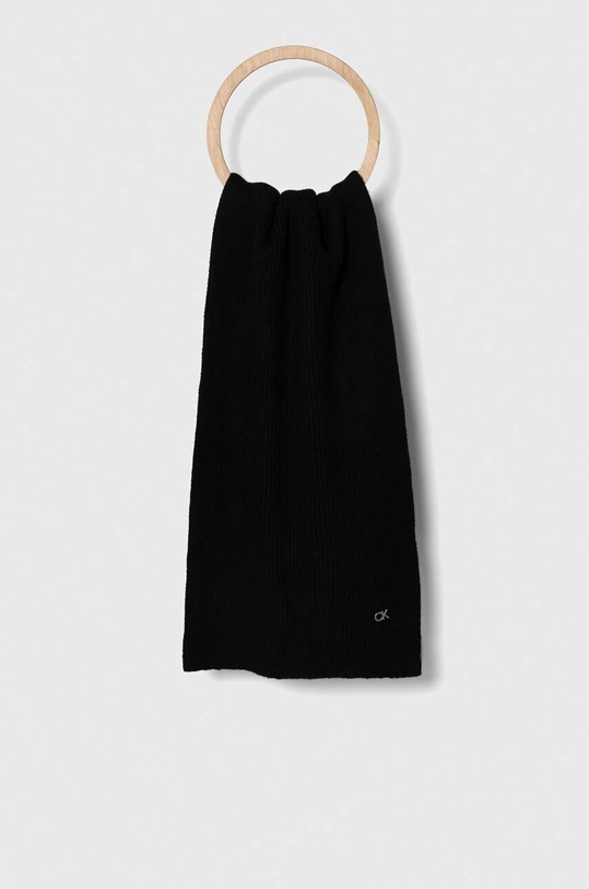 Calvin Klein szalik z domieszką wełny dzianina czarny K60K611128