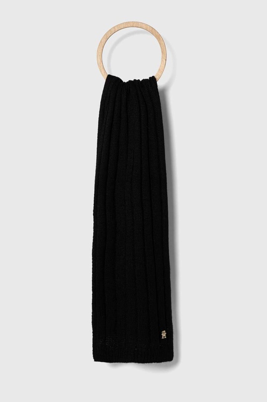 Шал с вълна Tommy Hilfiger трикотаж черен AW0AW15351