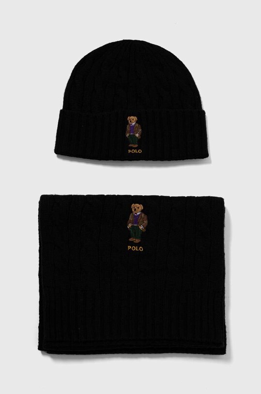 Polo Ralph Lauren czapka i szalik wełniany wełna czarny 449923915