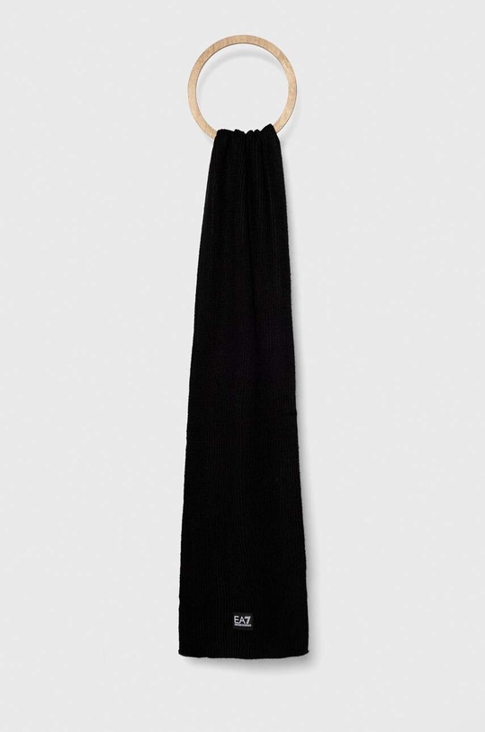 Šál s prímesou vlny EA7 Emporio Armani s prímesou vlny čierna 240122.3F102