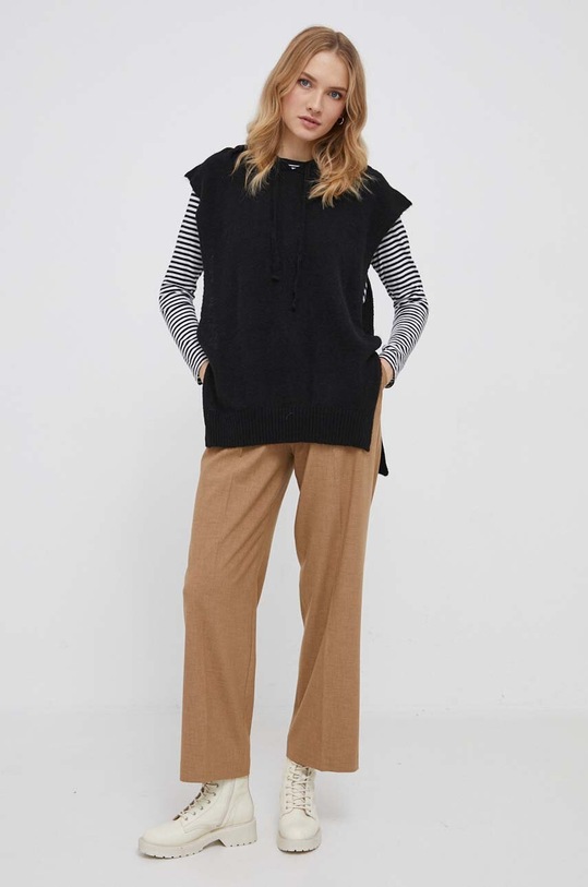 Γιλέκο από μείγμα μαλλιού Sisley 103WMU00L.700 μαύρο AW23