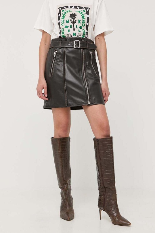 Weekend Max Mara fusta de piele uni negru 2354060139600