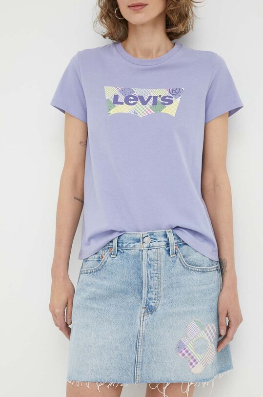 Levi's fustă din denim uni albastru A4694.0015