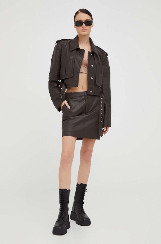 Δερμάτινη φούστα Gestuz 10908203 καφέ AW23