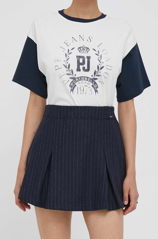 Sukňa s prímesou vlny Pepe Jeans Irma pásiky tmavomodrá PL901079.0AA