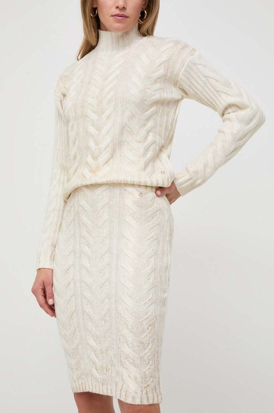 Sukňa s prímesou vlny Guess béžová W3BD86.Z3A50