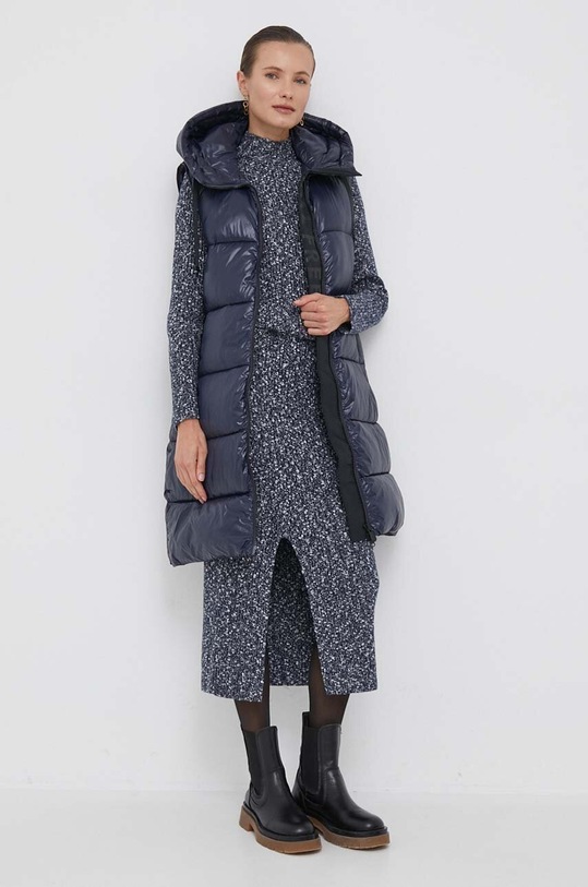 Tommy Hilfiger szoknya gyapjú keverékből melanzs sötétkék WW0WW39935