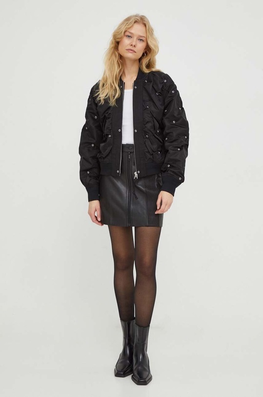 The Kooples fusta de piele FJUP27019K negru AW23