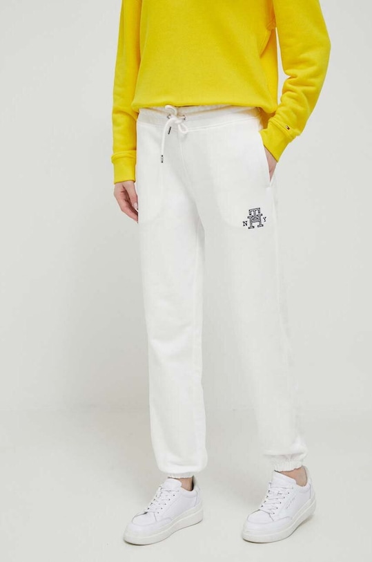 Βαμβακερό παντελόνι Tommy Hilfiger βαμβάκι λευκό WW0WW40083