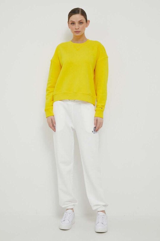 Βαμβακερό παντελόνι Tommy Hilfiger WW0WW40083 λευκό AW23