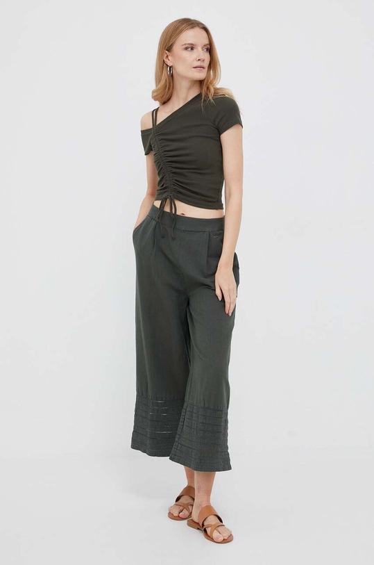Pepe Jeans spodnie lniane Feva PL211643.728 zielony AW23