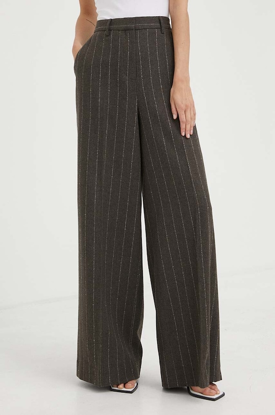 Μάλλινο παντελόνι Remain καφέ 5006291698