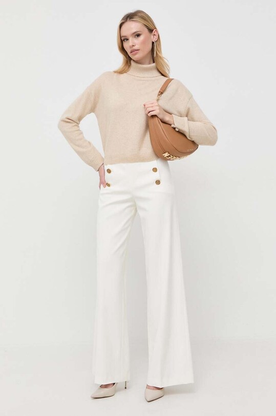 Red Valentino spodnie z domieszką wełny dzianina beżowy 3R3RBG95WBP