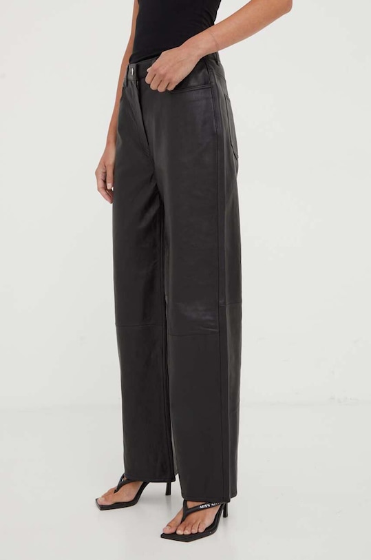 Samsoe Samsoe spodnie skórzane prosty czarny F23300188