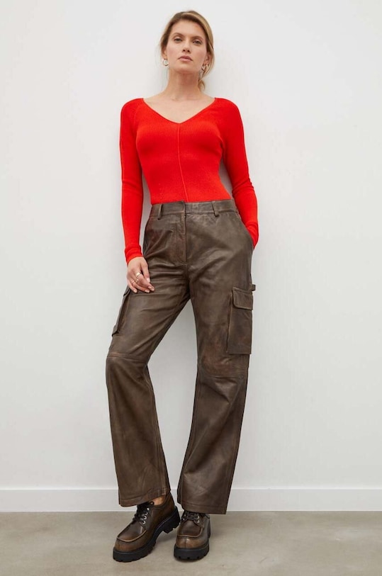 Herskind spodnie skórzane 4914960 brązowy AW23