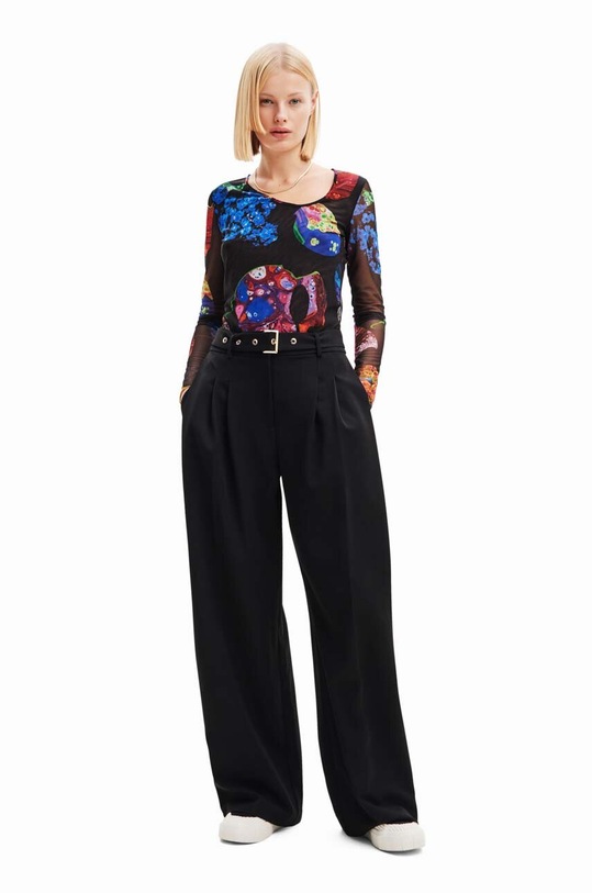 Hlače Desigual 23WWPW24 WOMAN WOVEN LONG TROUSERS crna 23WWPW24