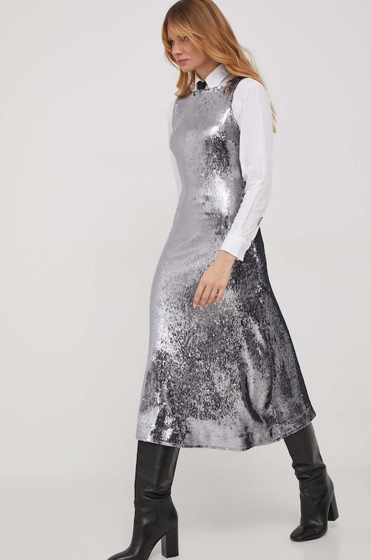 Šaty United Colors of Benetton midi stříbrná 4NDEDV06K.901
