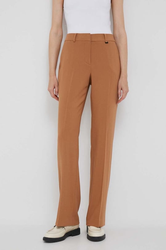 Hlače Dkny Z elastanom rjava UG3PX097
