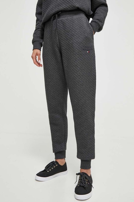 Παντελόνι lounge Tommy Hilfiger πλεκτό ύφασμα γκρί UW0UW04767