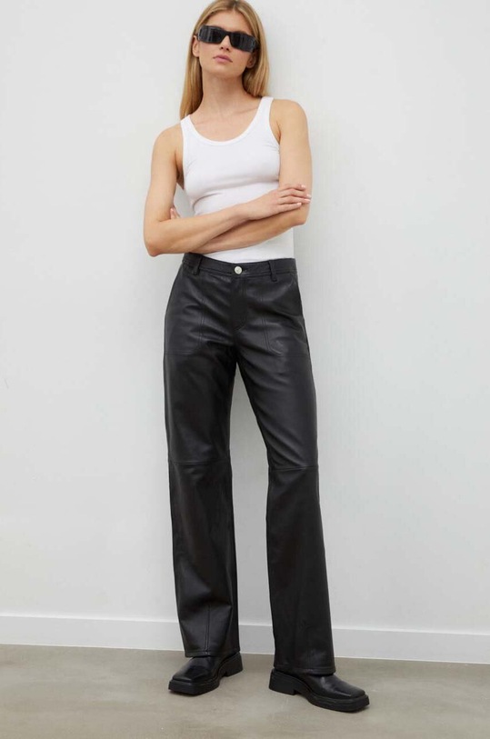 Won Hundred pantaloni de piele drept negru 2711.16014