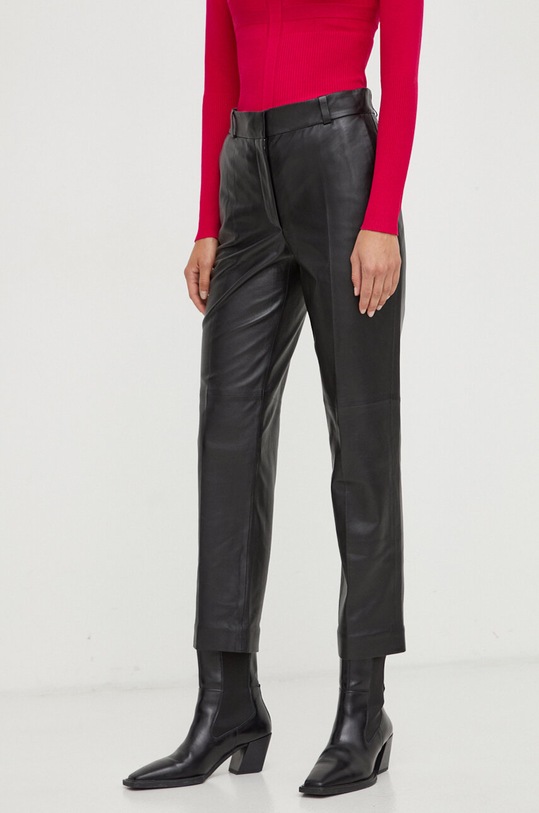 Ivy Oak pantaloni de piele drept negru IO1123F8024