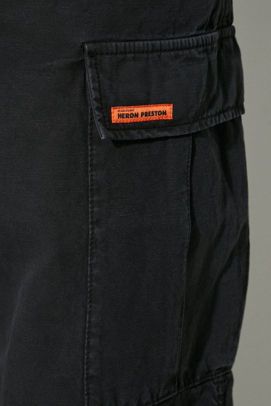 Штани з домішкою льону Heron Preston Vintage Wash Canvas Cargo чорний HWCF008F23FAB0011000