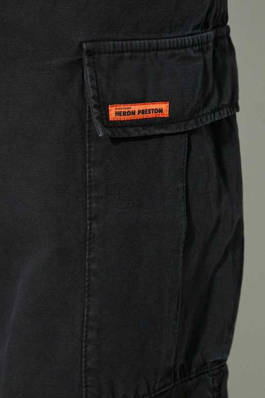 Nohavice s prímesou ľanu Heron Preston Vintage Wash Canvas Cargo čierna HWCF008F23FAB0011000