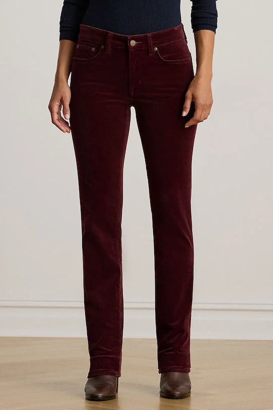 Lauren Ralph Lauren spodnie sztruksowe z elastanem bordowy 200881935